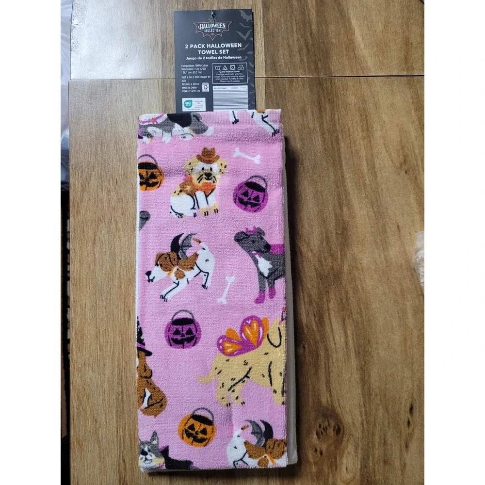 Halloween Collection 2 Pack Dog Kitchen Towel Set No Tricks Just Treats Cotton